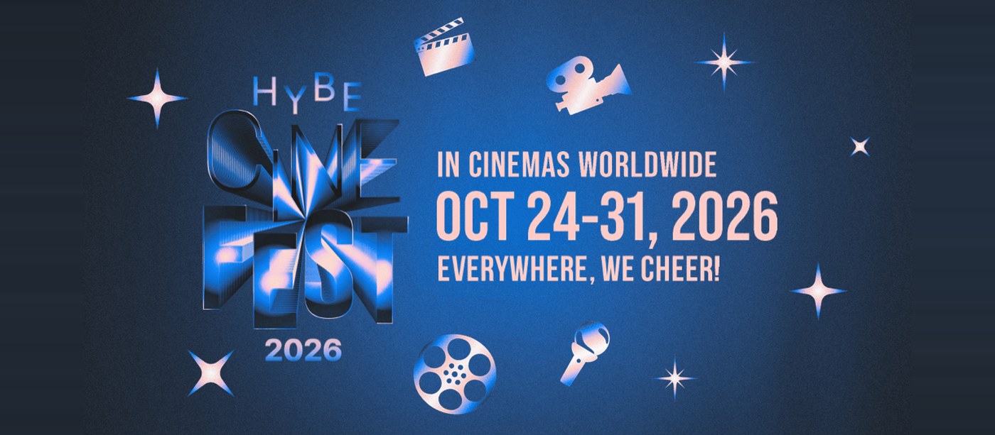 HYBE CINE FEST 2026 official key art: the festival logo and 'In cinemas worldwide, Oct 24-31, 2026' on a blue background